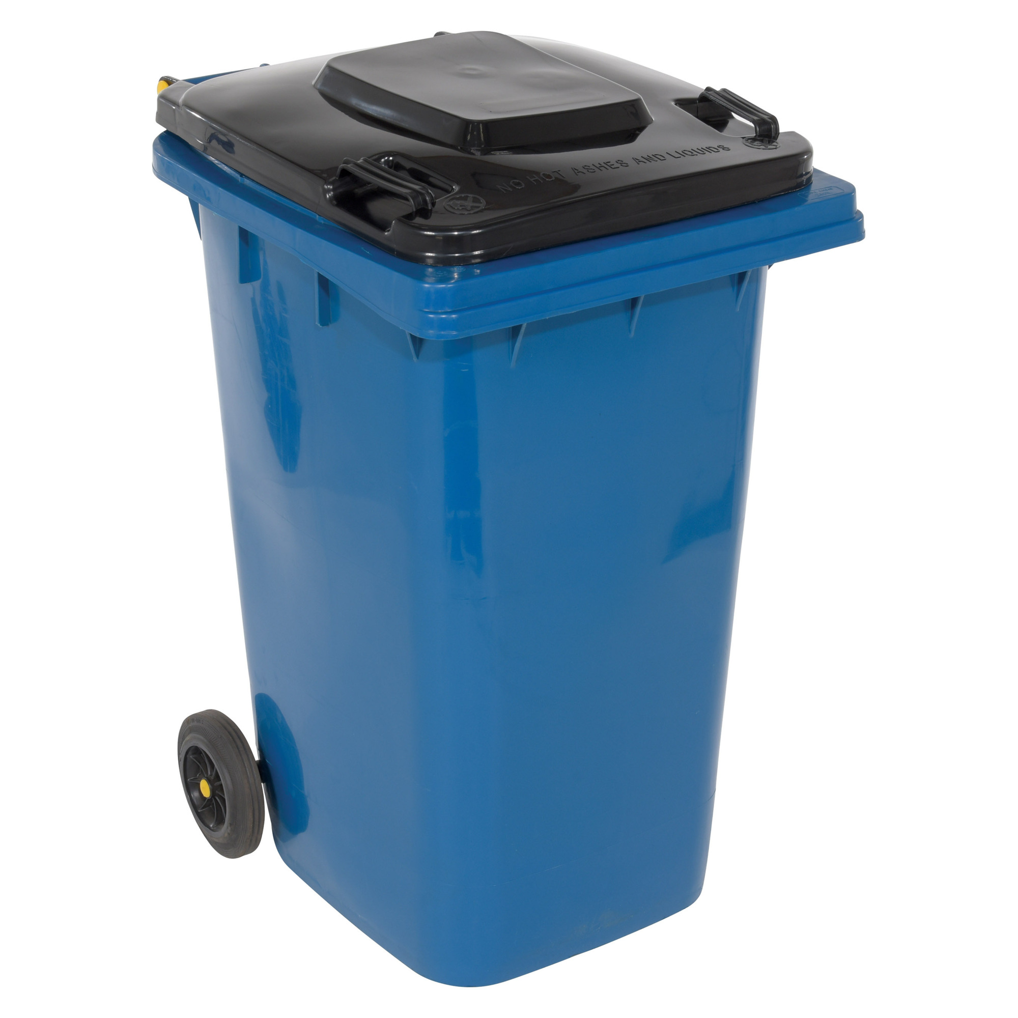 Vestil Polyethylene Trash Can - 64 Gallon, Blue, Hinged Lid, Wheels, Model# TH-64-BLU